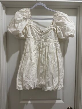 Free People Cream Puff Sleeve Mini Dress - Cream